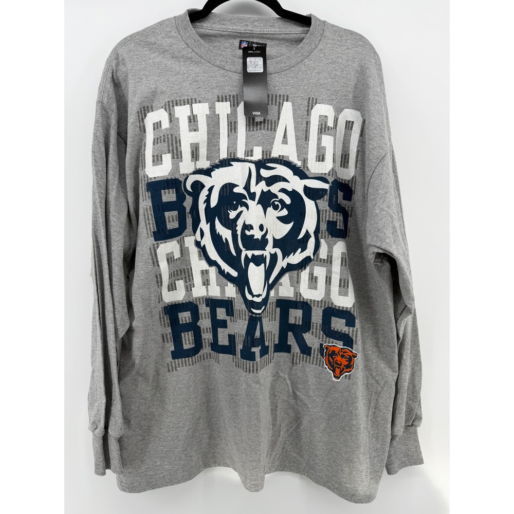 Chicago Bears Long Sleeve T Shirt Mens‎ XL Gray NFL Team Apparel NWT Graphic Tee